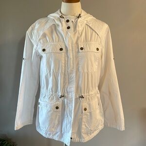 Michael Kors woman’s spring summer white 100% cotton jacket lightweight hood XS